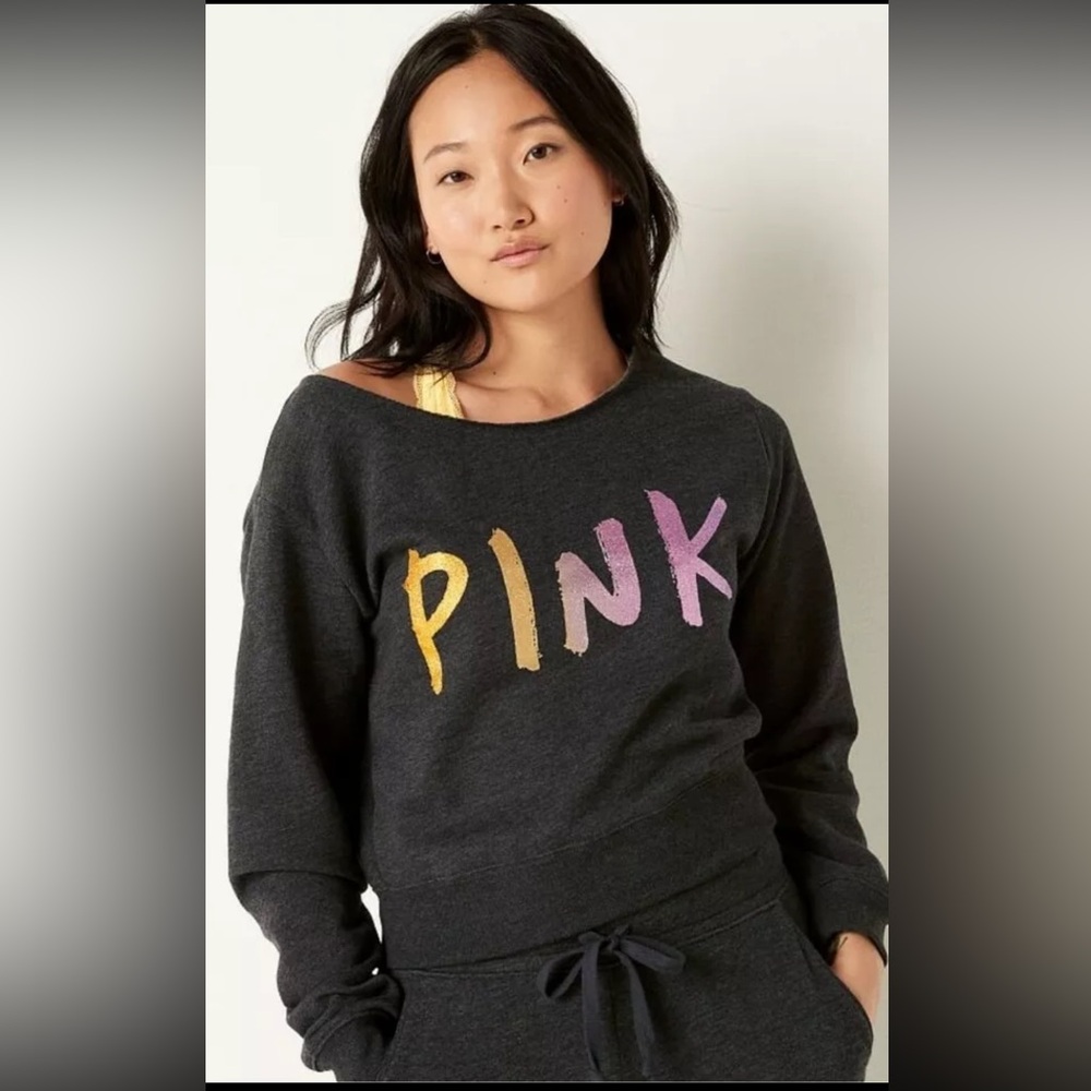 Pink Victoria’s Secret brushed shine gradient logo sweatshirt size XS